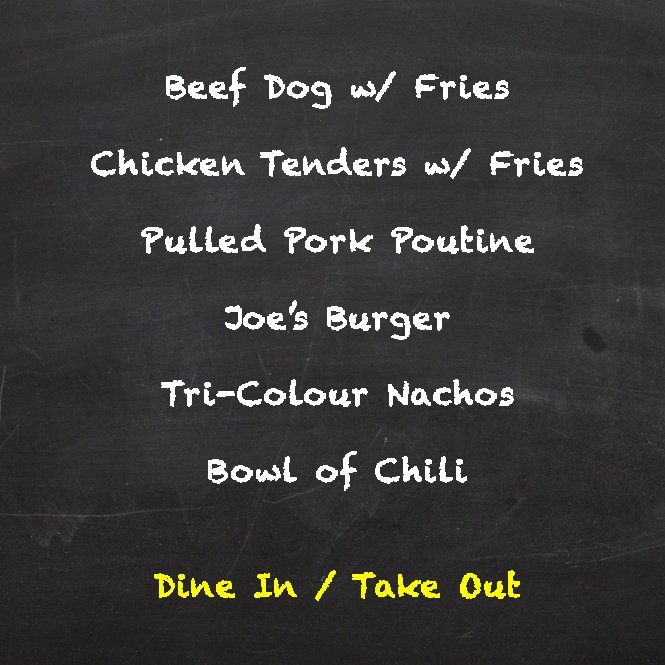 Chalkboard menu listing 6 meals for 10 dollars each