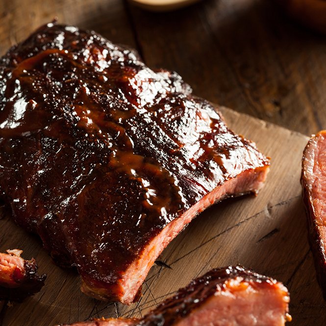 Smoked ribs glazed with BBQ sauce